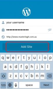 wordpress mobile app add site